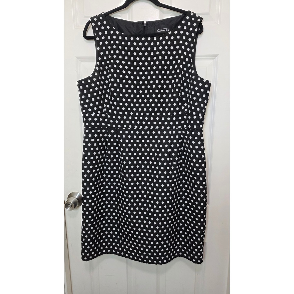 Chelsea Rose‎ Polka Dot Dress Women's 18 Black White Sheath Retro Formal Career